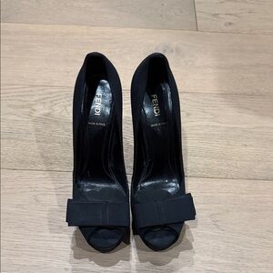 Fendi Black Peep-Toe Pumps with Bow Accent